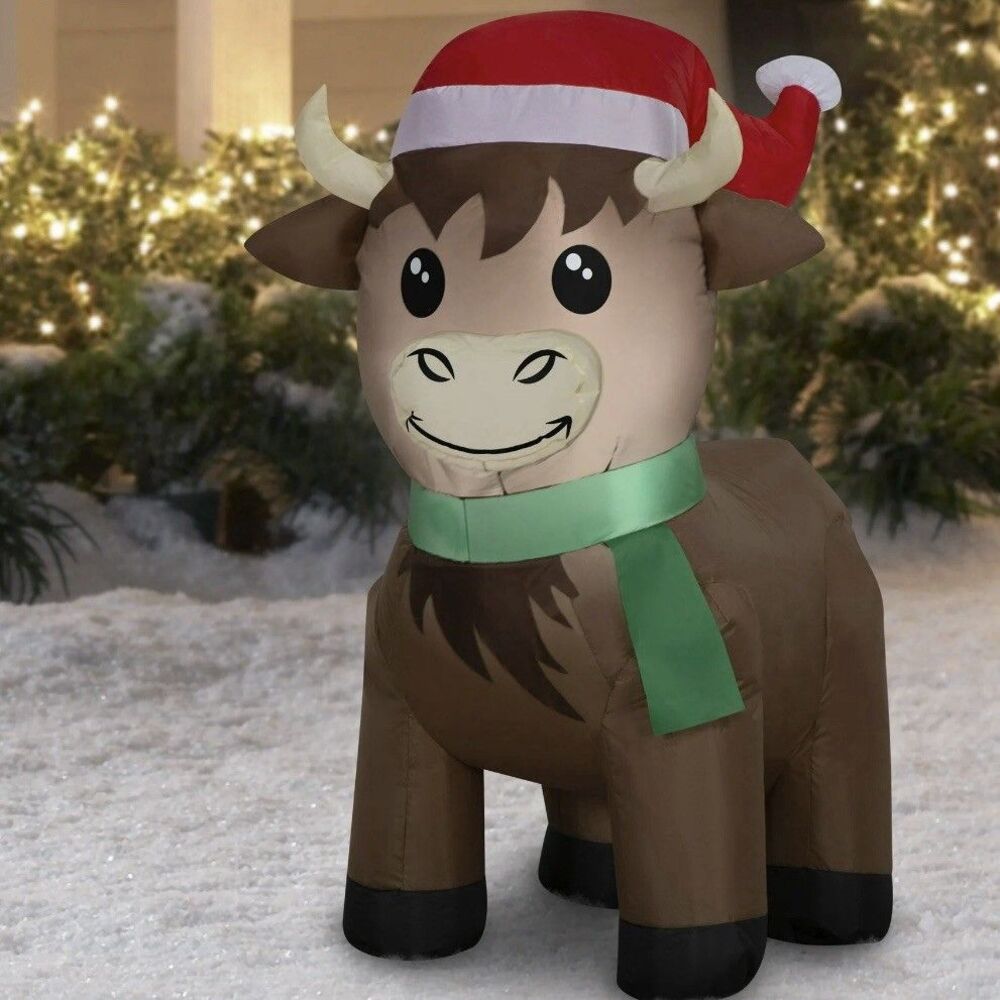 Highlander Scottish Cow Holiday Time 3.5ft Christmas Airblown Inflatable NEW